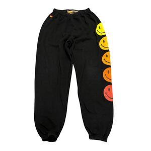 Aviator Nation Smiley Face Sweatpants Black Women Small Retro Skater Lounge